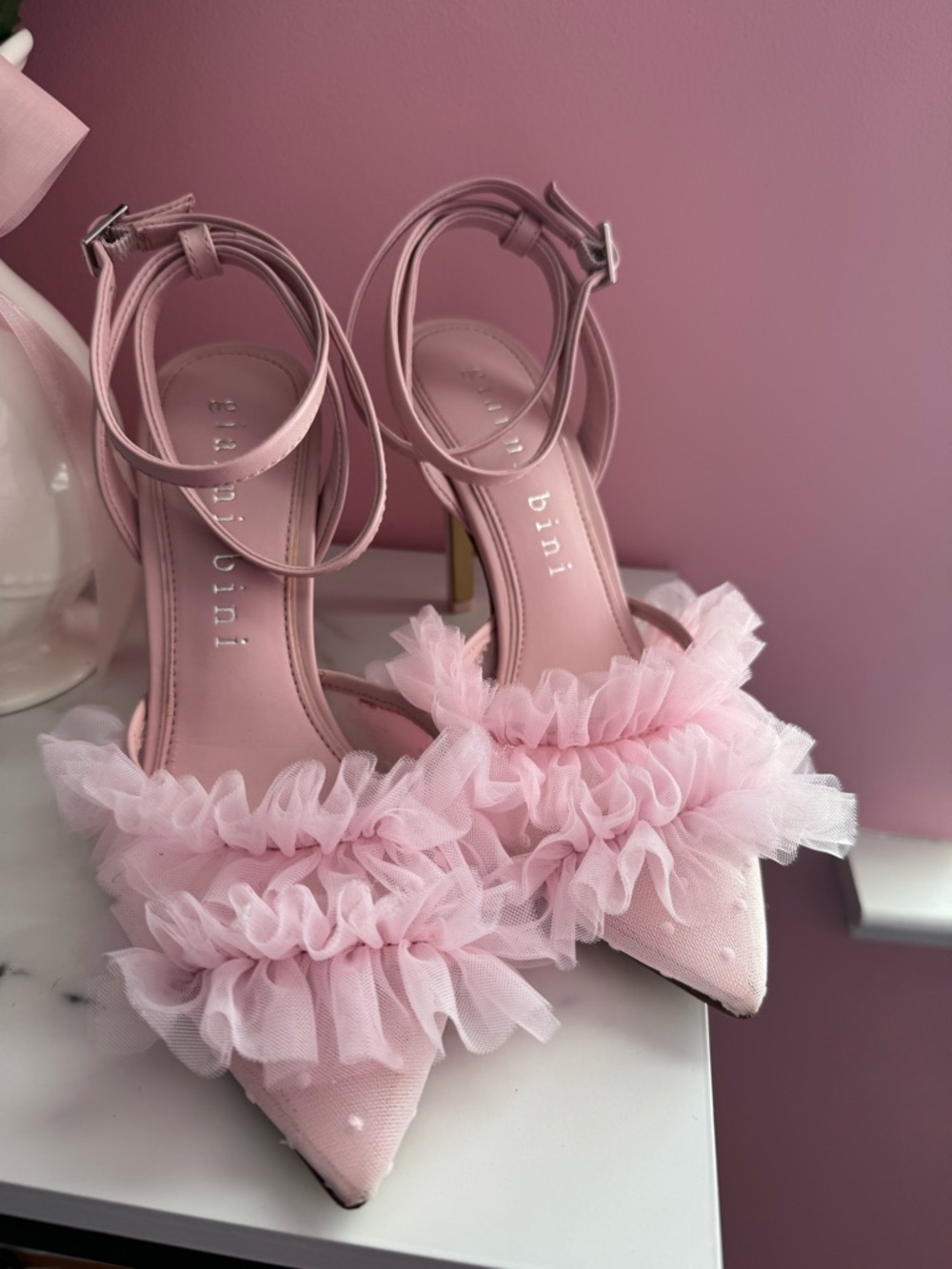 Gianni Bini Ruffle Mesh Heels